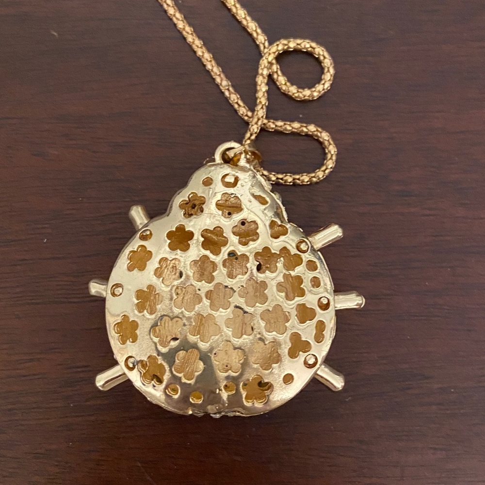 Betsey Johnson Red Ladybug Necklace with Gold Chain - Picture 3 of 6